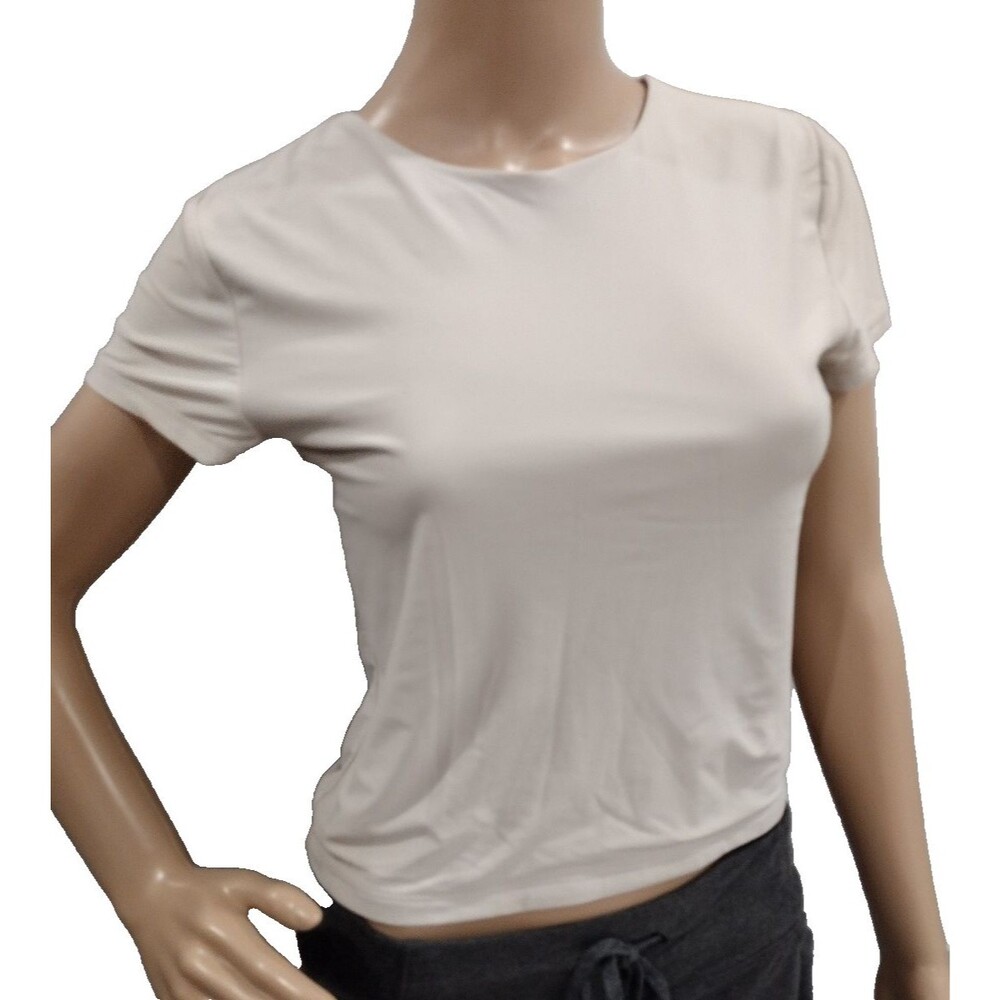 Wild Fable Junior's Medium Beige Short Sleeve Crew Neck Crop Top